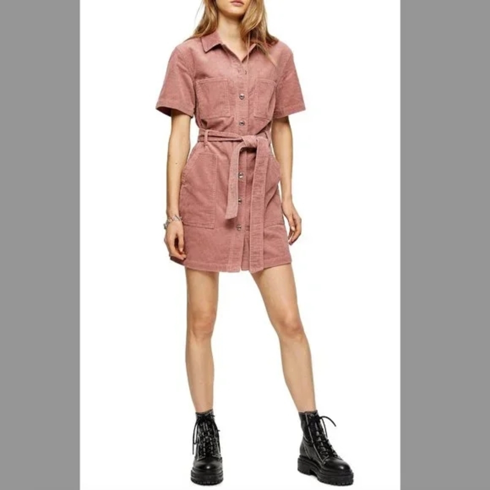 Topshop Dusty Pink Mini Shirt Dress